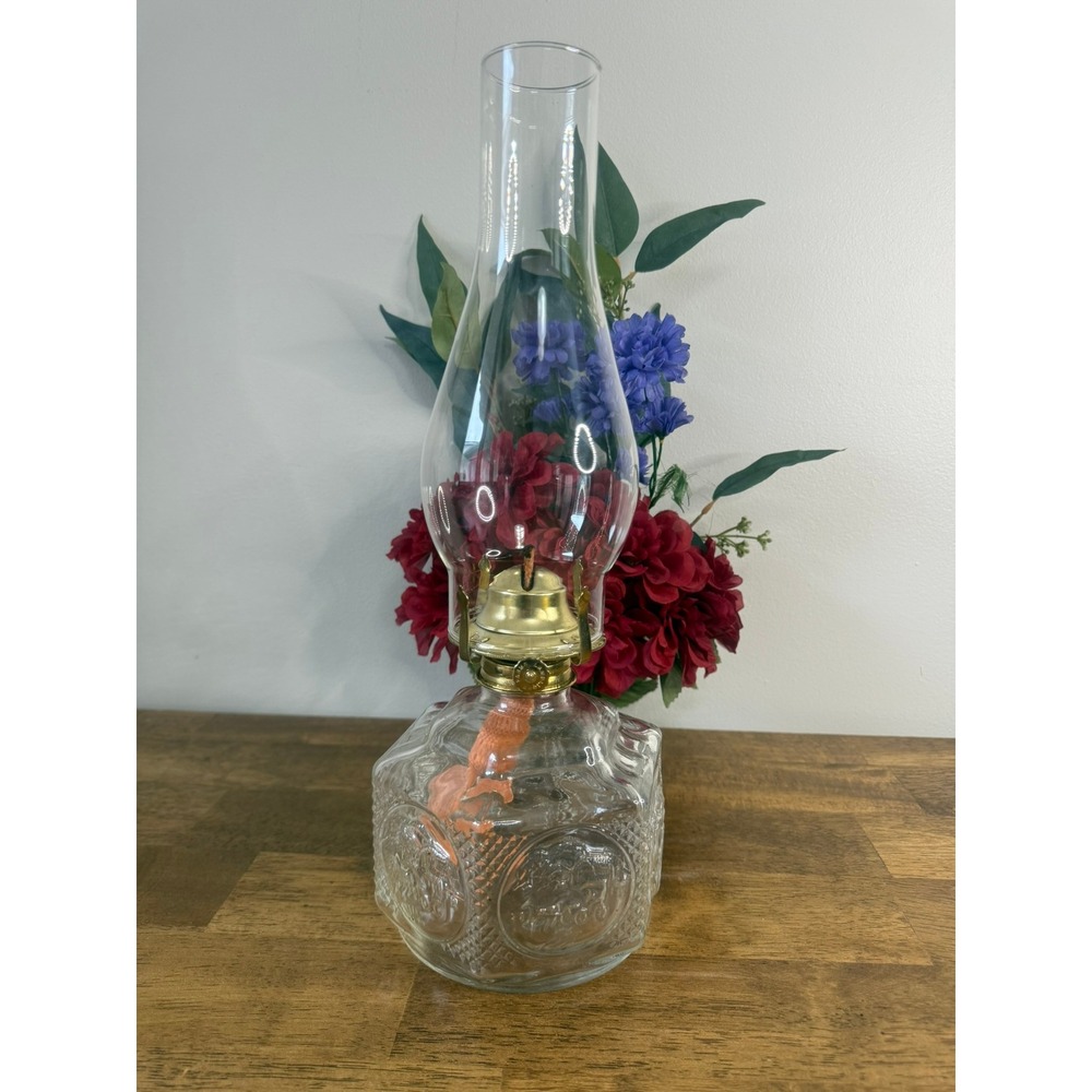 Vintage Figural Covered Wagon Oil Lamp UV Blue Reactive Glass Lamp Farmhouse